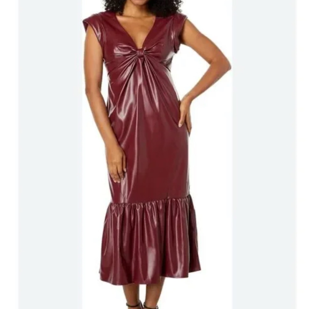 Donna Morgan Burgundy Faux Leather Midi Dress